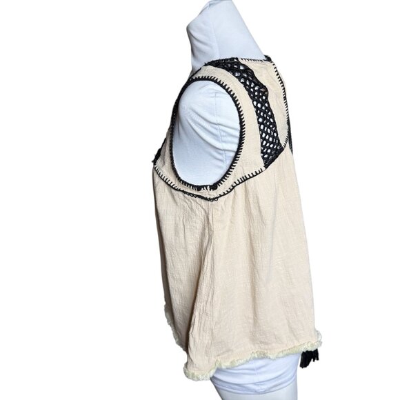 Blu Pepper beige tassel embroidered tank top Small - Picture 5 of 7